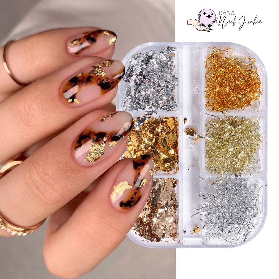 Buy 3D Sparking Gold Flakes Gold Flakes for Nails,Metallic Nail Foils Nail  Art Gold Glitter for Nails(Gold & Silver Foils) Online at desertcartBotswana